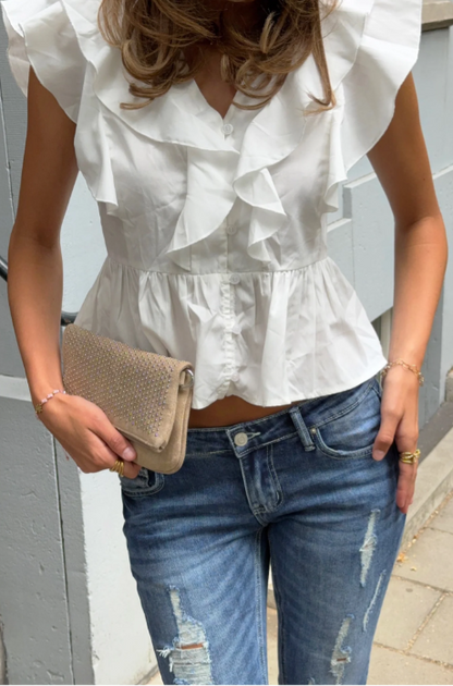 Top Blanco - Blouse blanche à volants