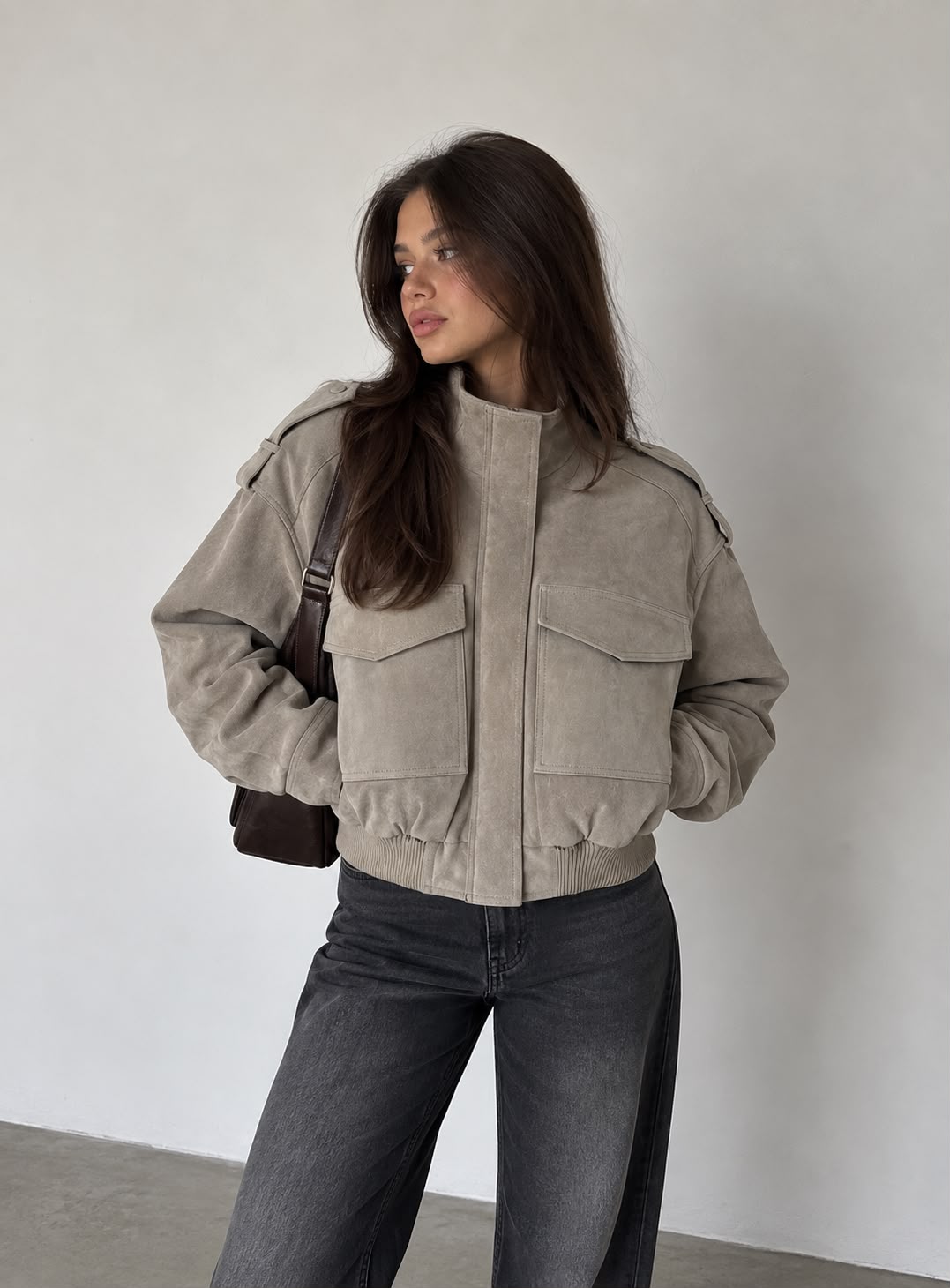 VESTE BOMBER EFFET DAIM GREY