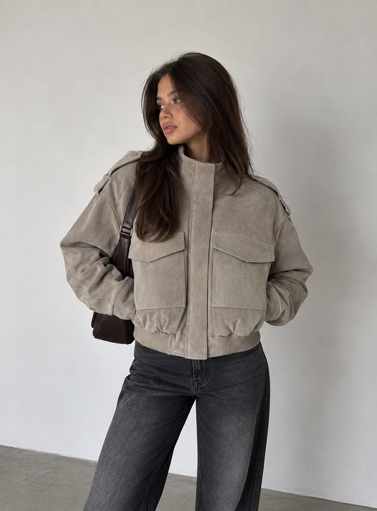 VESTE BOMBER EFFET DAIM GREY